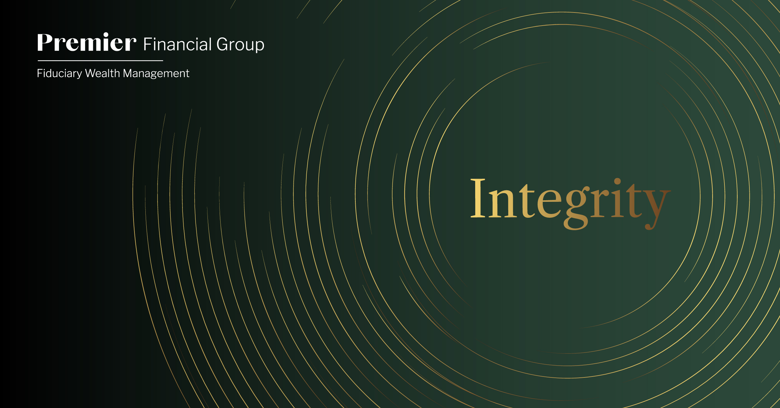 Featured image for Premier Blog Integrity and Transparency in Everything We Do. Green rectangular image with Premier logo. Integrity is colored in gold. Multiple circles surround integrity in gold.