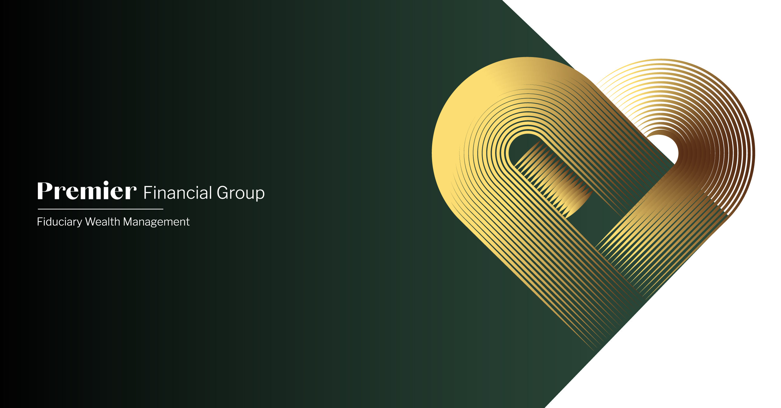 Featured image for Premier blog titled End of Year Giving. Green background. White Premier Financial Group wordmark with Fiduciary Wealth Management written underneath. Gold heart.