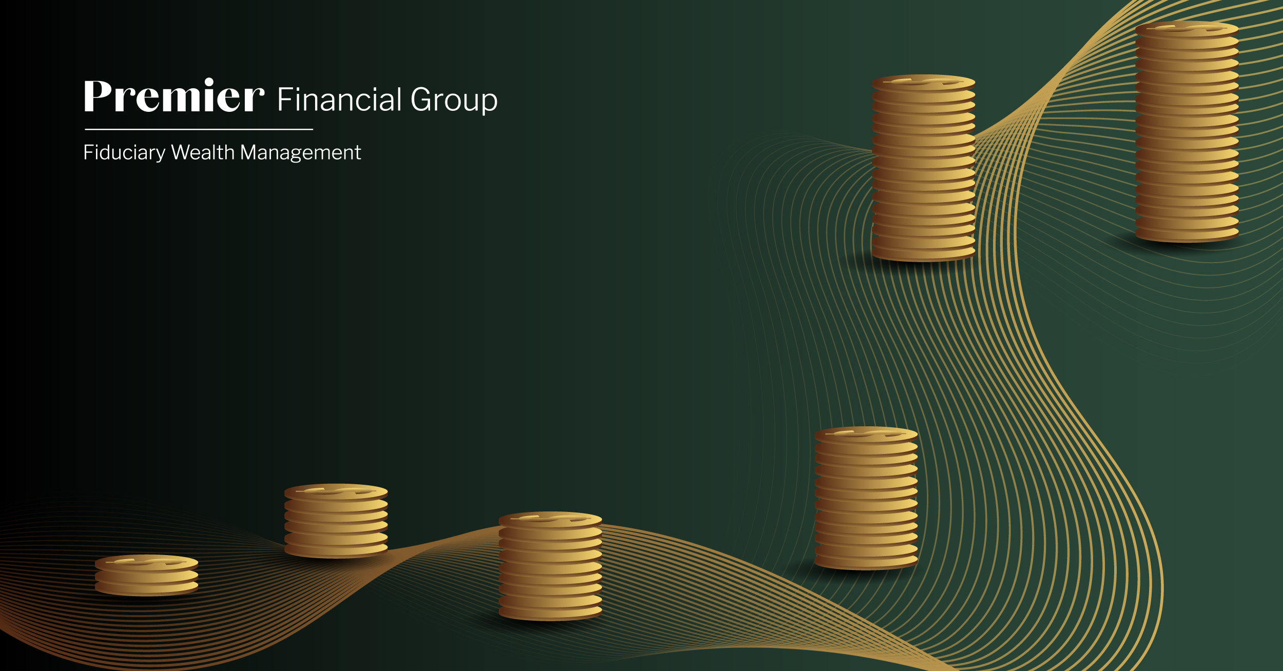 Graphic for Premier's blog. Green background, white Premier logo, with piles of gold coins symbolizing growth
