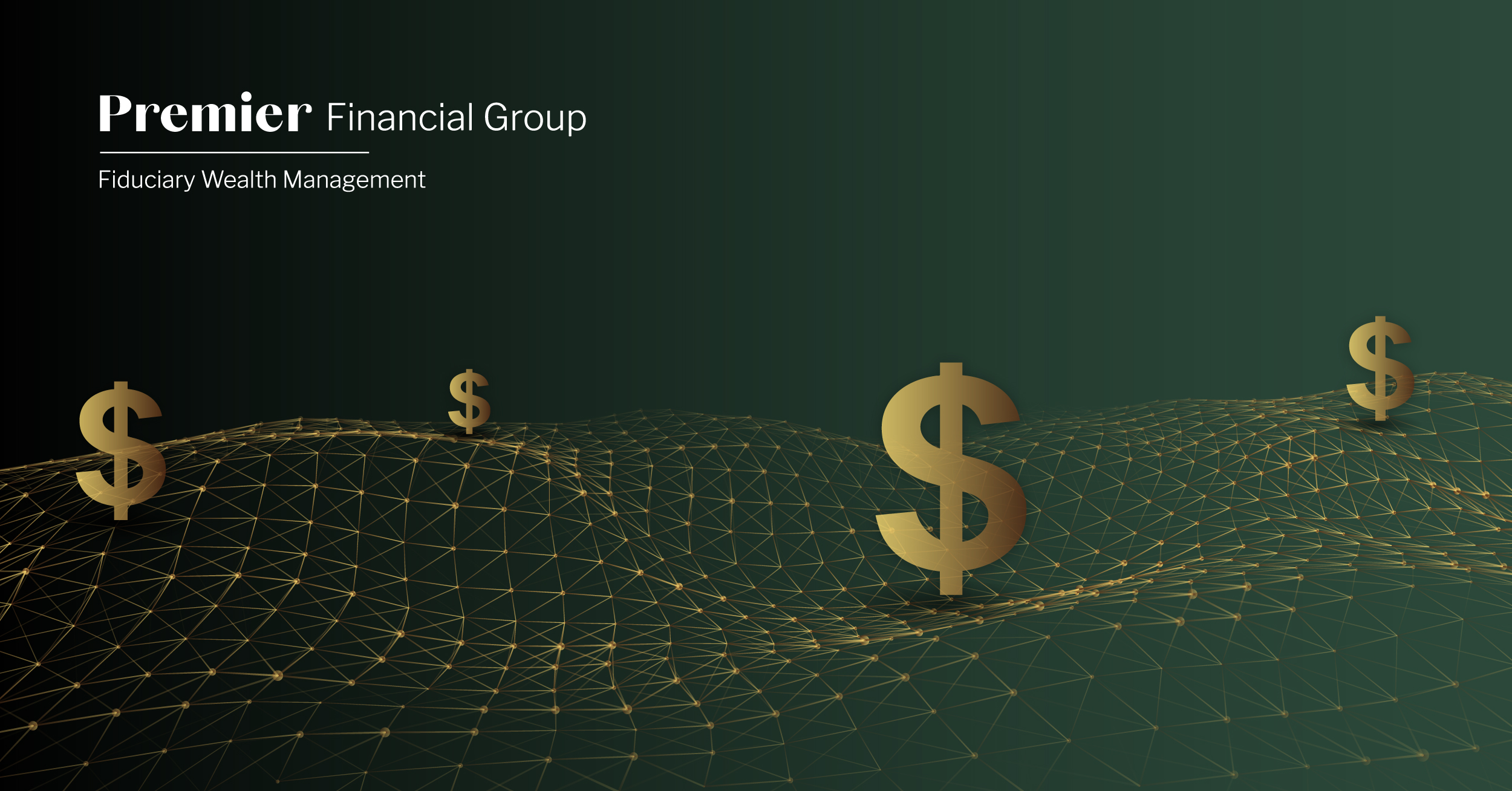 Featured image for Premier Financial's Importance of Diversification blog. Green banner. Premier Financial logo in white. Gold dollar signs dispersed throughout.