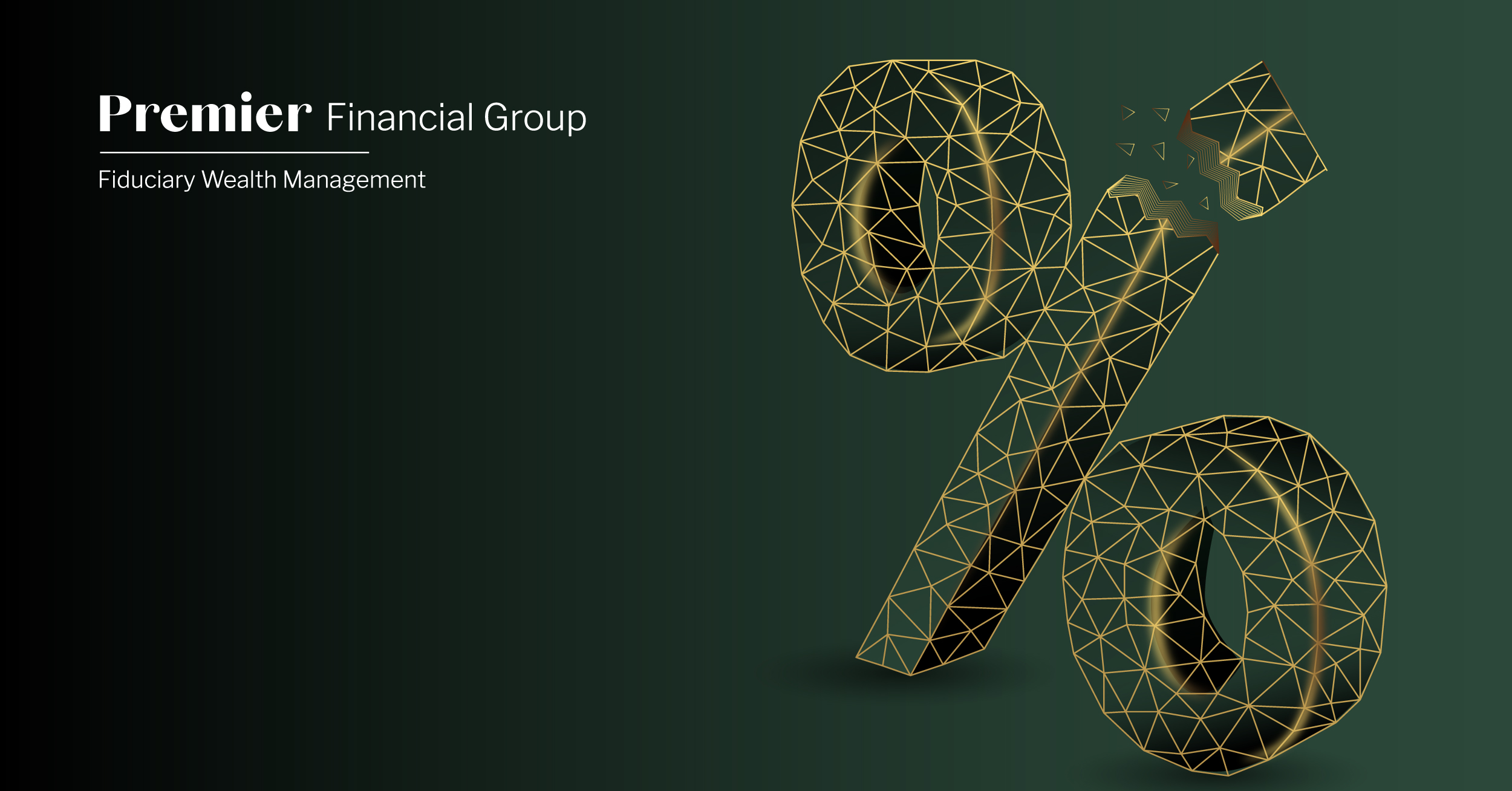 Featured graphic for Premier's Interest Rates blog. Premier logo in white. Green gradient as background throughout. Gold illustration of percentage symbol.