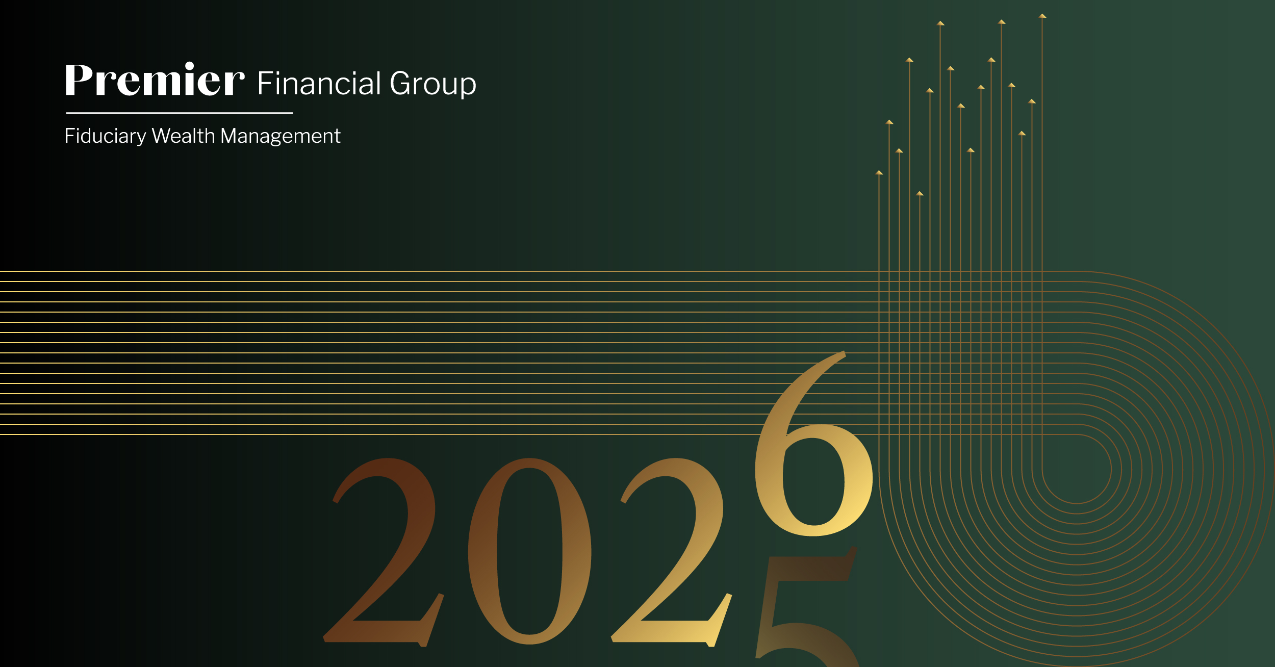 Featured image for Premier's New Year Same Strategy blog. Green gradient background. Premier Financial logo in white. 2026 vector in gold.